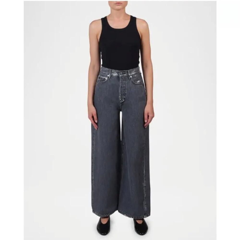 Etica Anthropologie Marley Ultra High Rise Baggy Wide Leg Jeans Grey 24 NWT